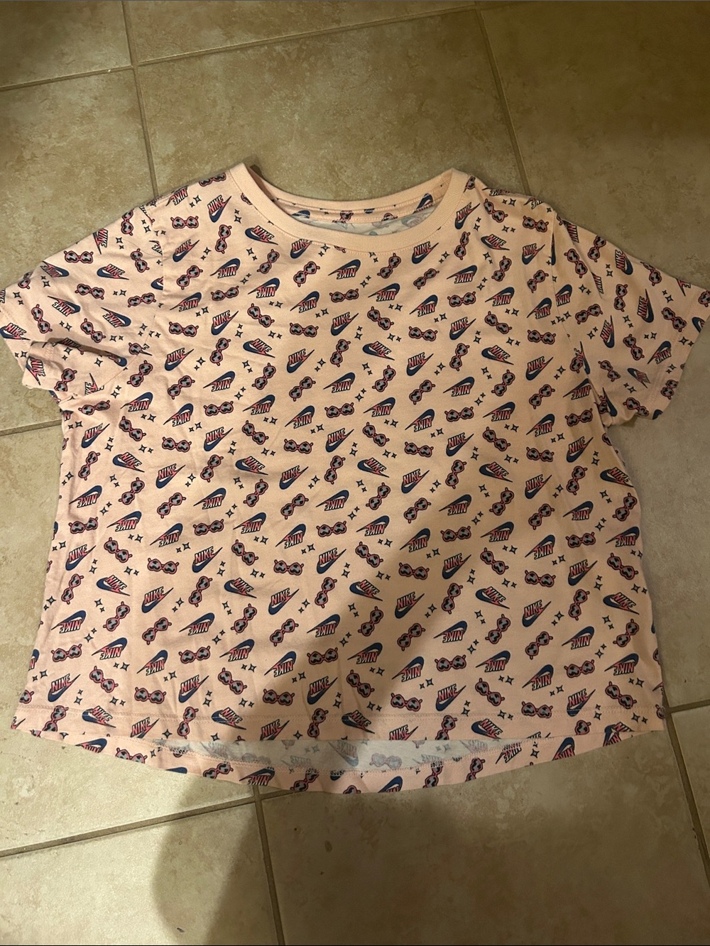 Nike Pink Short Sleeve Tee with Navy & Red Logo Print